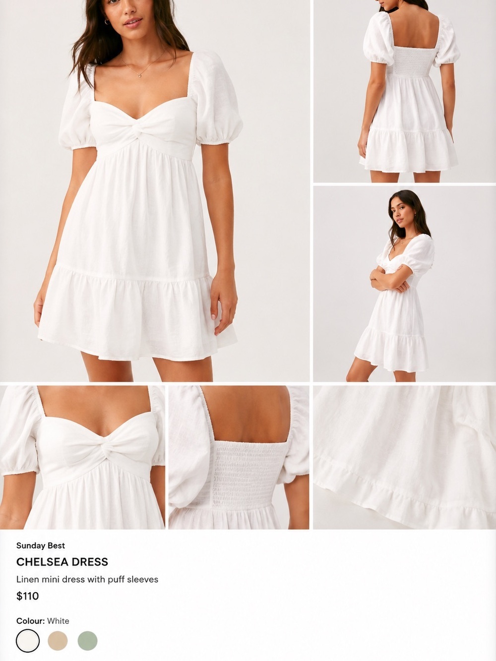 White Puff Sleeve Mini Dress